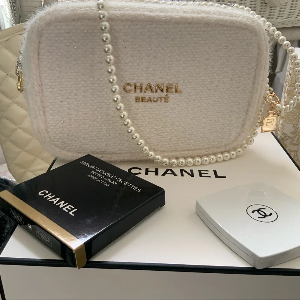 Chanel Pearl-Embellished Cream Bag